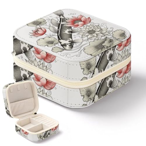 NWTRK Schmuckkästchen mit japanischen Karpfenblättern, für Damen, tragbar, PU-Leder, Schmuckaufbewahrung, Reise-Mini-Schmuck-Organizer für Ringe, Anhänger, Ohrringe, Halsketten, Armbänder von NWTRK