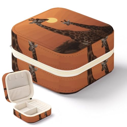 NWTRK Schmuckschatulle für Damen, Giraffe bei Sonnenuntergang, tragbar, PU-Leder, Schmuckaufbewahrung, Reise-Mini-Schmuck-Organizer für Ringe, Anhänger, Ohrringe, Halsketten, Armbänder von NWTRK