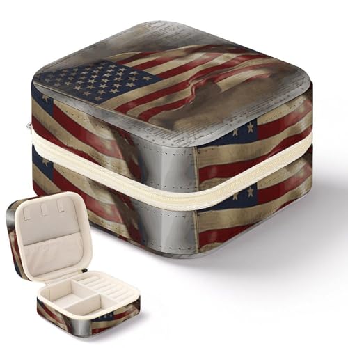 NWTRK Schmuckschatulle mit amerikanischer Flagge, tragbar, PU-Leder, Schmuckaufbewahrung, Reise-Mini-Schmuck-Organizer für Ringe, Anhänger, Ohrringe, Halsketten, Armbänder von NWTRK