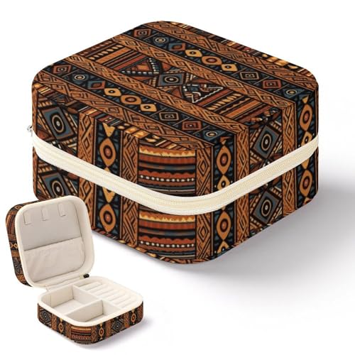 NWTRK Schmuckschatulle mit traditionellem afrikanischem Design, tragbar, PU-Leder, Schmuckaufbewahrung, Reise-Mini-Schmuck-Organizer für Ringe, Anhänger, Ohrringe, Halsketten, Armbänder von NWTRK