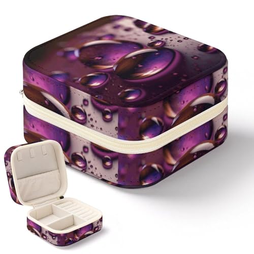 NWTRK Violette Wassertropfen-Schmuckschatulle für Damen, tragbar, PU-Leder, Schmuckaufbewahrung, Reise-Mini-Schmuck-Organizer für Ringe, Anhänger, Ohrringe, Halsketten, Armbänder von NWTRK