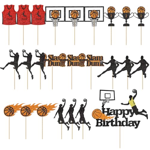 25 Stück Basketball-Kucheneinsätze Tortenaufsätze Glitzer Kuchen Dekorationen Party Dekorationen Sport Thema Kuchen Topper Cupcake Einsätze von NXPWRC