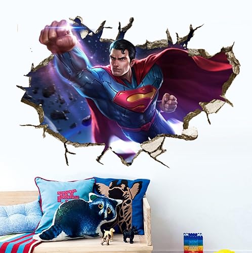 3d Wand Piercing Superman Wandaufkleber Wohnzimmer Dekoration Hintergrund Wandaufkleber 60,90cm von NYCK