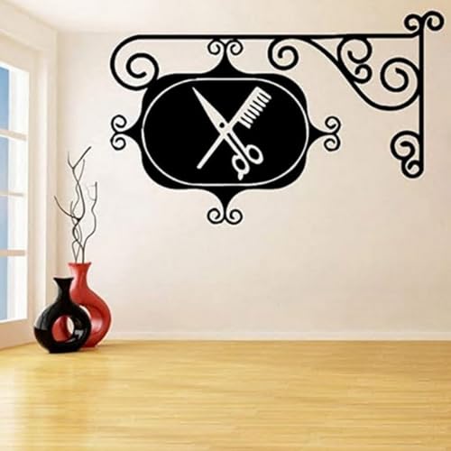 Signature Kamm Und Schere Shop Logo Kreative Friseur Shop Fenster Dekoration Exquisite Schnitzerei Wandaufkleber 56,86cm von NYCK