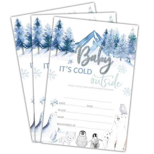 NYCTUG Baby It's Cold Outside Shower Einladungen – 25 Aquarell-Wintertier-Einladungen mit Umschlägen für Geschlechtsoffenbarung, Baby-Ankündigung, geschlechtsneutrales Geschenk für Neugeborene, B10 von NYCTUG