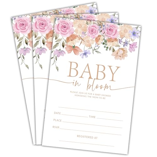 NYCTUG Einladungen für Babypartys mit Blumenmuster, 25 Stück, mit Umschlägen für das Geschlecht, Ankündigung, Partyzubehör für Neugeborene, B15 von NYCTUG