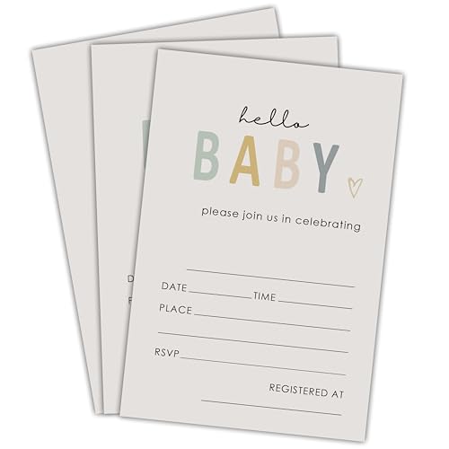 NYCTUG Minimalismus Babyparty-Einladungen – Hello Baby – 25 Einladungen mit Umschlägen für Geschlechtsoffenbarung, Baby-Ankündigung, Partygeschenk und Zubehör – B13 von NYCTUG