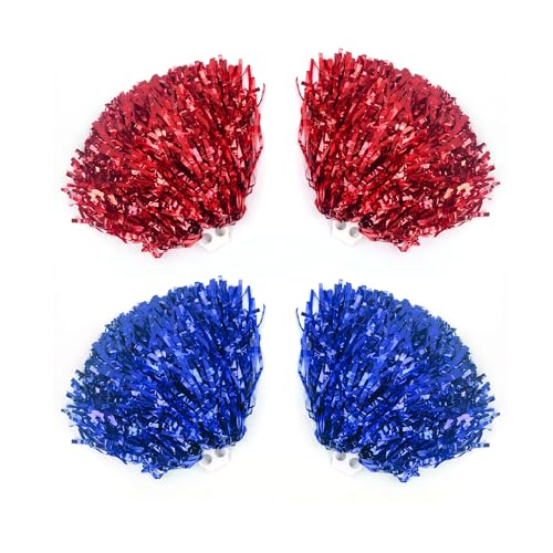 2 Paar Cheerleader-Blumensträuße, Cheerleader-Blumensträuße, Bunte Cheerleader-Pompons, Mit Filamenten Verschlüsselte Blumensträuße, Jubel-Requisiten, Geeignet Für Sport-Jubel Und Tanzen (Rot, Blau) von NYGGTYK