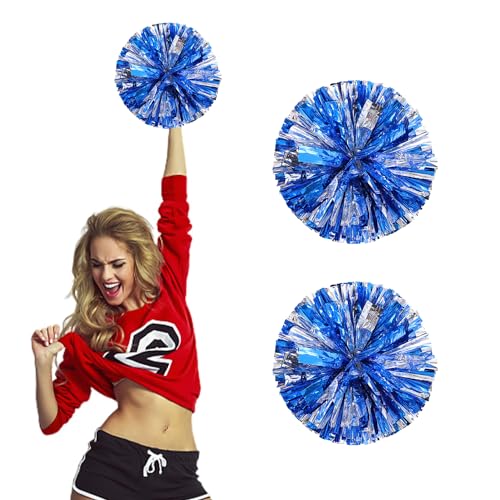 2 Stück Cheerleader-Pompons, Glänzend Blaue Metall-Pompons, Blaue Und Silberne Cheerleader-Pompons, Jubel-Pompons, Geeignet Für Sportveranstaltungen Und Wettkämpfe von NYGGTYK