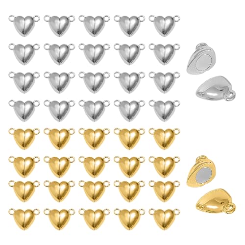 40 Stück Herzförmige Magnetschnallen, Liebesmagnetschnallen, Herzförmige Magnetschnallen, Magnetische öffnungs- Und Schließschnallen, Schmuck-DIY-Zubehör (Gold, Silber) von NYGGTYK