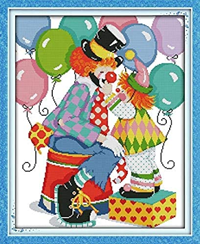 Kreuzstich Stickpackungen Vorgedruckt Set Erwachsene, Happy Clown's Day Qualität,40×50cm,Stickvorlagen Stickbilder Kreuzstich Stickpackung Sticken Starter Set für Erwachsene Kinder AnfäNger von NYIXIA