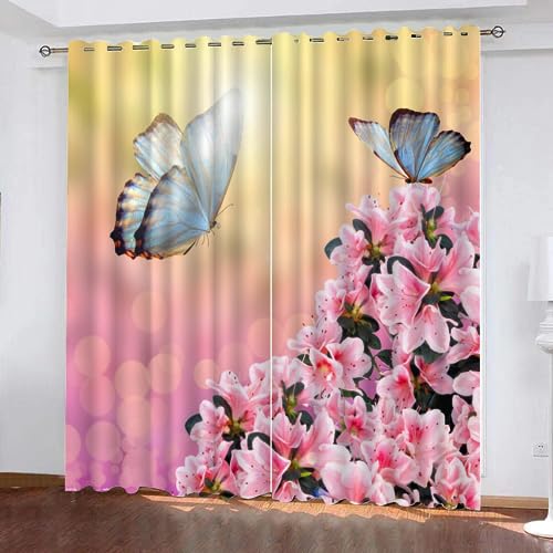 NYSMGS Gardinen Blickdicht Schmetterling Vorhang Verdunkelung Schlafzimmermit Ösen Gardinen Blumen Natur 3D Polyester Verdunkelungsvorhang für Wohnzimmer Wohnkultur 2-Set B 140x H 250cm von NYSMGS