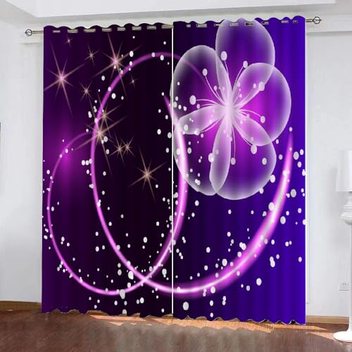 NYSMGS Vorhang Blickdicht Blumen Verdunkelung Kinderzimmer mit Ösen Gardinen Abstrakt Lila 3D Polyester Verdunkelungsvorhang für Schlafzimmer Wohnzimmer Wohnkultur 2-Set B 75 x H 166cm von NYSMGS