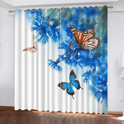 NYSMGS Vorhang Blickdicht Schmetterling 3D Verdunklungsvorhänge mit Ösen Gardinen Blumen Natur Microfaser Schlafzimmer Vorhang Wetterfest für Wohnzimmer Kinderzimmer 2er Set 2X B70 x H 160 cm von NYSMGS