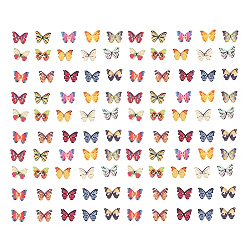100 Stück Holzknöpfe, bunte gemischte Cartoon-Schmetterlingsform, handgefertigte Knöpfe zum Nähen, Basteln von NYSUZHOUJI