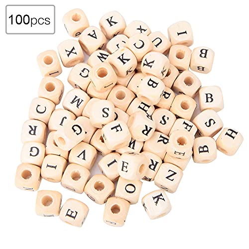 Holz-Alphabet-Buchstaben, Perlen, Handarbeit, Schmuckherstellung, 100 Stück, 10 x 10 mm von NYSUZHOUJI