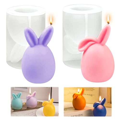 2 Stück Ostern Kaninchen Silikonform, Osterhase Kerzenformen, 3D Kaninchen Gießform Ostern, Osterhase Silikonform, Gießformen Silikon Hase für Seife, Kerzen, Ostergeschenke von NYZQIW