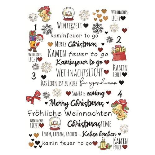 NZDFH Kerzentattoos Weihnachten, Rub on Sticker, Kerzendekoration Ultraleichter Wasseraufkleber Sticker Personalisiert Weihnachten Deko Schriftzug Aufkleber, Weihnachtsbaum und Schneemann von NZDFH