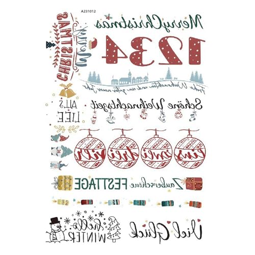 NZDFH Kerzentattoos Weihnachten, Rub on Sticker, Kerzendekoration Ultraleichter Wasseraufkleber Sticker Personalisiert Weihnachten Deko Schriftzug Aufkleber, Weihnachtsbaum und Schneemann von NZDFH