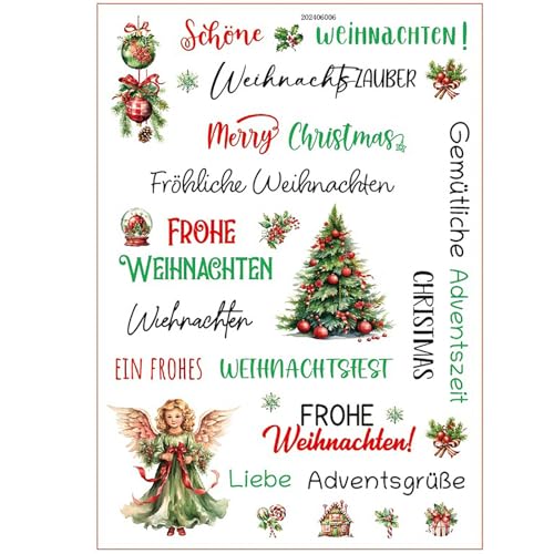 NZDFH Kerzentattoos Weihnachten, Rub on Sticker, Kerzendekoration Ultraleichter Wasseraufkleber Sticker Personalisiert Weihnachten Deko Schriftzug Aufkleber, Weihnachtsbaum und Schneemann von NZDFH