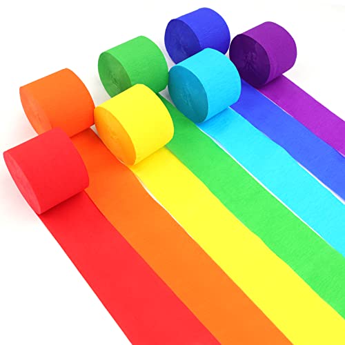 NZZVNZ Krepppapier Bunt, 7er Set Regenbogen Krepppapier Band 4,5cm x 25m Party Kreppbänder DIY Papier Luftschlangen für Hochzeit Party Feier Dekoration von NZZVNZ