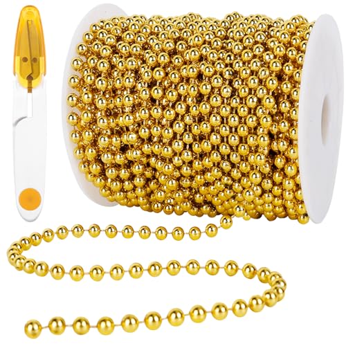 Perlenband 20M, Perlenkette Perlengirlande Gold Kunstperlen Perlen mit Schere für DIY Handwerk Basteln Party Tischdeko Hochzeit (6mm Künstliche Perlenkette) von NZZVNZ