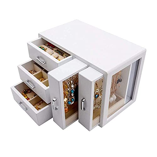 NZpost Hölzerne mehrschichtige Schmuckschatulle Aufbewahrungsbox Organizer Ohrring Vitrine mit Glasdeckel Aufbewahrungsbox Ring Aufbewahrungsbox für Frauen von NZpost