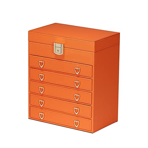 NZpost Multifunktionale Schmuckschatulle aus Mikrofaserleder, exquisiter Schmuck-Organizer, Schmucketui zur Aufbewahrung von Halsketten/Ringen/Ohrringen/Uhren (orange) (orange) von NZpost