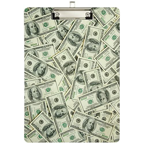 Naanle Background with Money American Hundred Dollar Bills Custom Acrylic Clipboard, A4 Standard Size Sliver Clip Board for Teachers, Students, Office, School, Nurses(31.8 cm x 22.9 cm) von Naanle