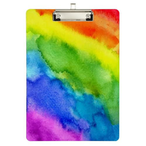 Naanle Klemmbrett für Büro, Klassenzimmer, Aquarell-Regenbogen-Klemmbrett, Kunststoff-Klemmbrett, dekorative Klemmbretter, A4, Standardbriefgröße 22,9 x 31,8 cm von Naanle