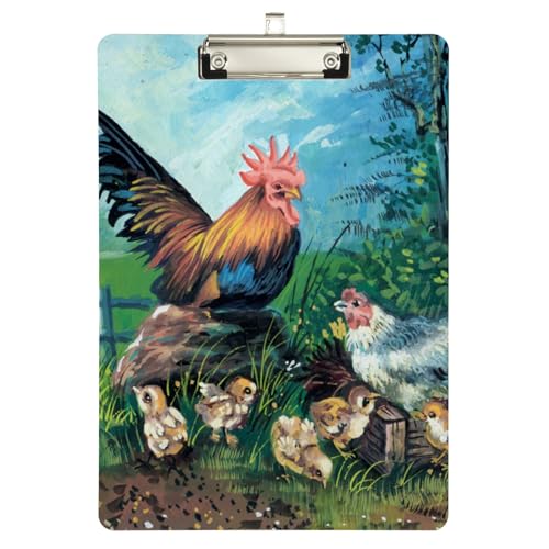 Naanle Klemmbrett für Klassenzimmer Büro Bauernhof Huhn Hahn Klemmbrett Kunststoff Klemmbrett A4 Standard Briefgröße mit niedrigem Profil Metall Clip Dekorative Clip Boards für Urlaub von Naanle