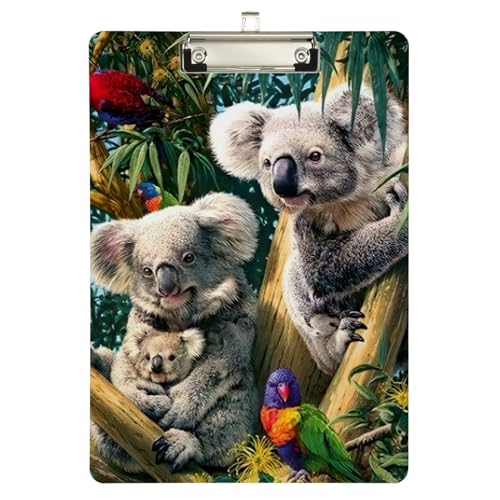 Naanle Klemmbrett für Klassenzimmer Büro Tropische Vögel Koala Klemmbrett Kunststoff Klemmbrett A4 Standard Briefgröße mit niedrigem Profil Metallclip Dekorative Klemmbretter für Urlaub von Naanle