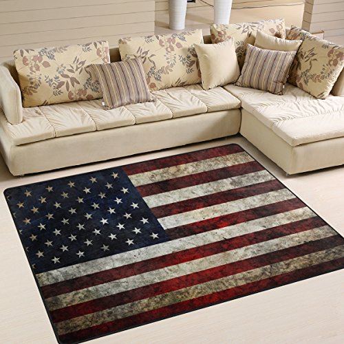 Naanle Teppich mit USA-Flagge im Vintage-Stil, rutschfest, für Wohnzimmer, Esszimmer, Schlafzimmer, Küche, 120 x 160 cm von Naanle