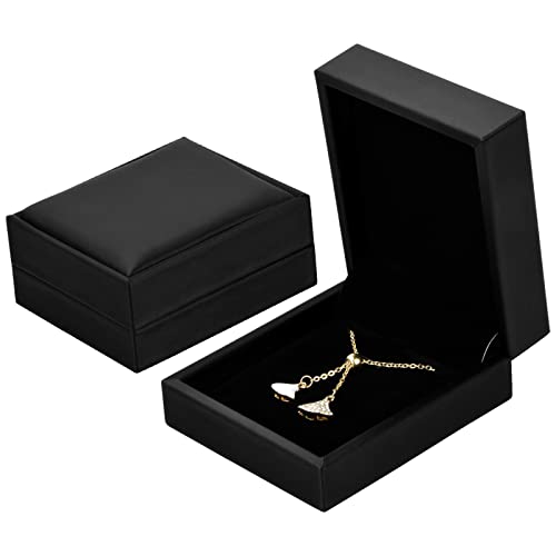 Naapesi 2 Stück Schmuck-Etui für Kette, Halskette Anhänger Schmuckbox, Halskette Verpackung, Schmuck Geschenkbox, PU Single Grid Schmuckschatulle für Hochzeit Anniversay Valentines Day, Schwarz von Naapesi