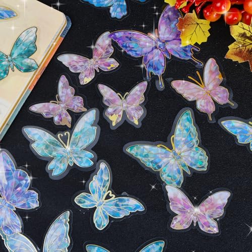 Naapesi Schmetterlingsaufkleber, 80 Stück Schmetterlings Aufkleber Holographische Glitzer Schmetterlingsaufkleber Selbstklebende Schmetterlingsaufkleber für Journaling Scrapbooking Handyhüllen Laptops von Naapesi