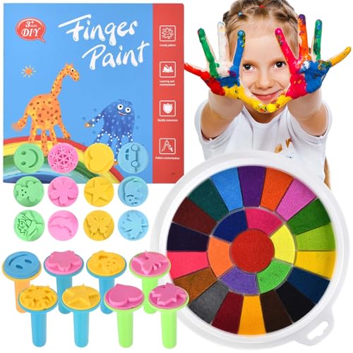 Stempelkissen Bun - 25 Farben Fingerfarben Kinder,Stempelkissen Kinder mit 20Silikonstempe+Fingermalbuch für Papierbasteln, Stoffmalerei, Schule, DIY, Papierbasteln, Geburtstag Geschenk von Naapesi