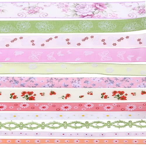 Nabeta Deco Dekoband Ostern Geschenkband Bänder 1 Meter 12Stile Spitze Gewebtes Band Natürliche Band Frühling und Sommer Themen (Rosa 2) von Nabeta Deco