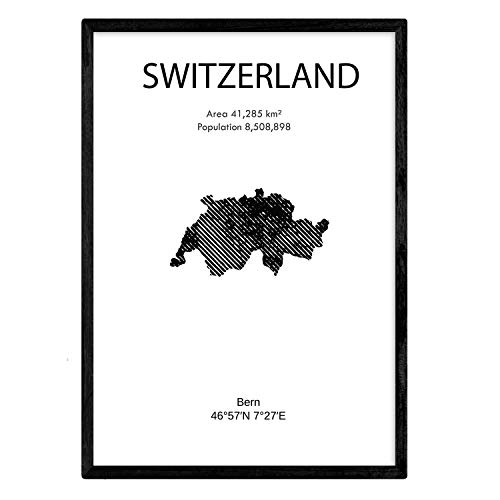 Nacnic Poster der Schweiz. Blätter von Ländern und Kontinenten. A3 Größe von Nacnic