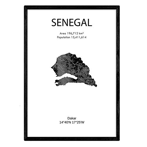 Nacnic Poster von Senegal. Blätter von Ländern und Kontinenten. A4-Format mit Rahmen von Nacnic