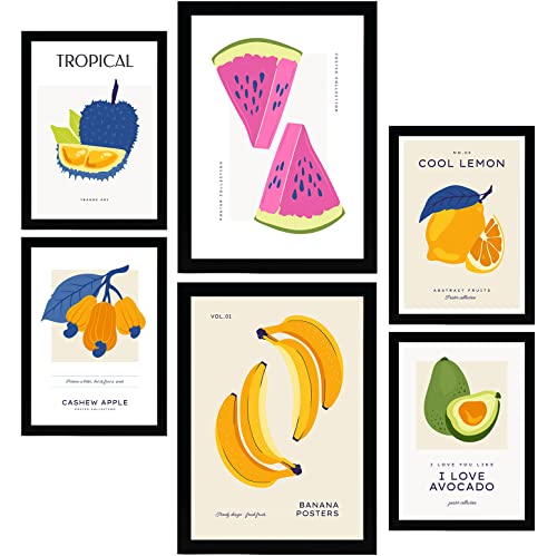 Nacnic Set mit 6 Lebensmittel- und Ernährungs Postern. Bunte Früchte. Natur- und Ernährungsposter für Innenarchitektur und Dekoration. A3 & A4 ohne Rahmen. von Nacnic
