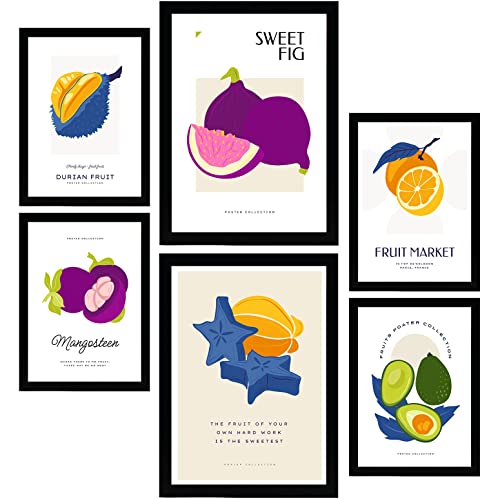 Nacnic Set mit 6 Lebensmittel- und Ernährungs Postern. Obst Collage. Natur- und Ernährungsposter für Innenarchitektur und Dekoration. A3 & A4 ohne Rahmen. von Nacnic