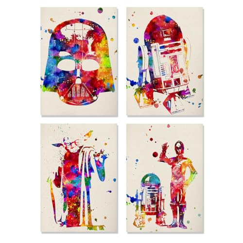 Nacnic set mit 4 star wars postern | bilder mit illustrationen aus dem film star wars | darth vader, yoda, r2-d2 und c3po | a4-format (21x29,7cm) von Nacnic