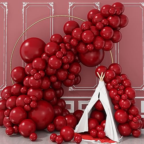 Rot Luftballon Girlande Doppelschichten, 18 12 10 5 Zoll Matt Rote Helium Latex Ballongirlande Burgundy Rot Party Ballons Set Wine Rot Luftballons für Geburtstag Valentinstag Weihnachten Party Deko von Nacori