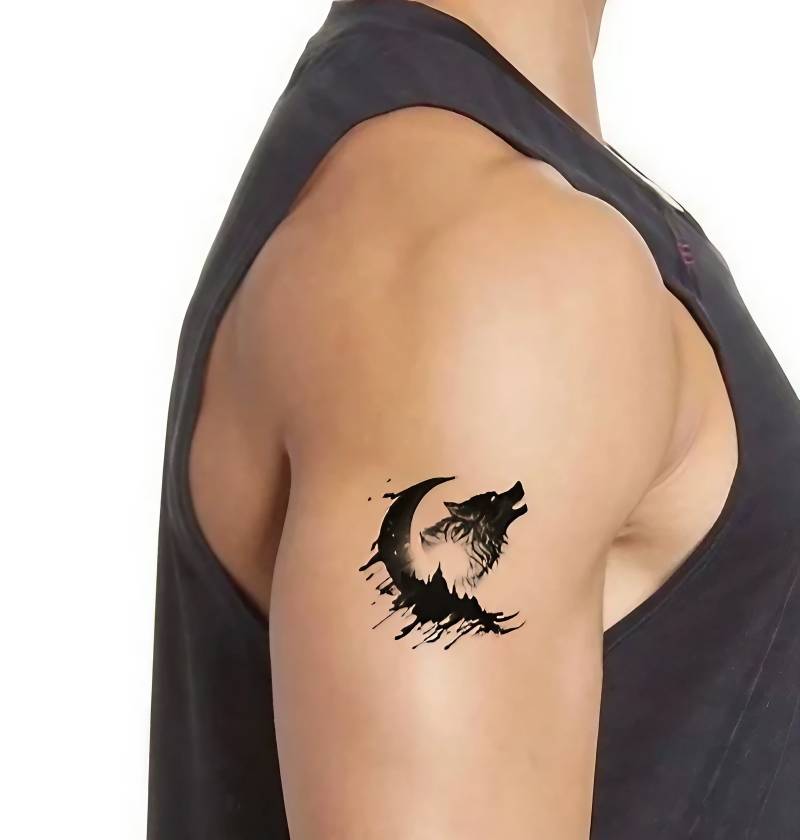 Wolf Und Mond Temporäres Tattoo-Tattoo Art-Minimalist Tattoo-Temporäres Tattoo Set-Gastgeschenke-Weihnachtsgeschenke-Halloween-Bestie Geschenke von NadineKStore