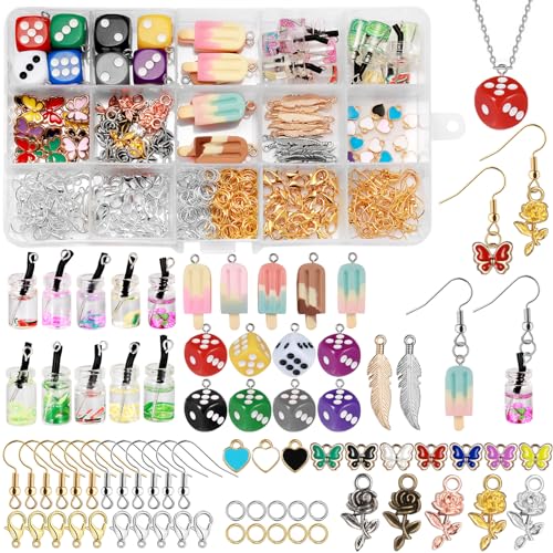 Nadinsta 404 Stück Charms Anhänger Set,Ohrringe Selber Machen Set Früchte Tea, Eiscreme, Würfel Anhänger,Schmuck Selber Machen Set für Armband, Schlüsselanhänger Halskette und Handwerk DIY von Nadinsta