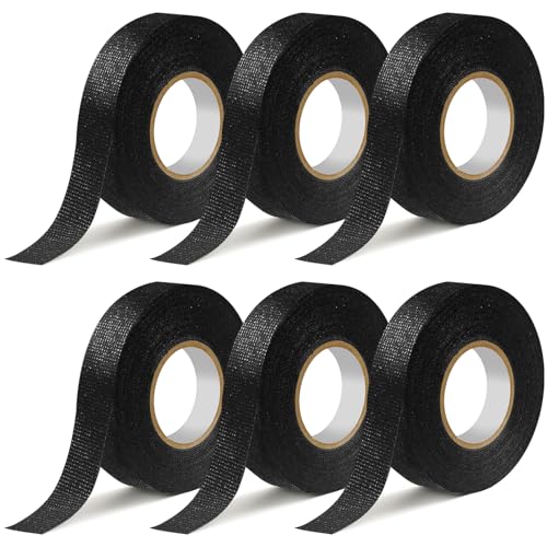 Nadinsta 6 Stück Kfz Gewebeband Schwarz, 19mm x 15m Kabelbaum Klebeband, Hitzebeständiges Kabelbaum Band, Gewebeband Panzerklebeband Kabelbäume Elektriker Band für Kabelbäume Elektrisches Klebeband von Nadinsta