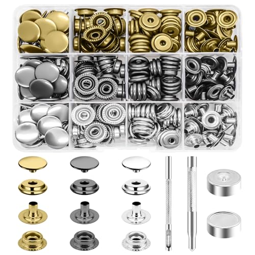 Nadisean 300 Stück Druckknöpfe Set, 15mm Druckknöpfe Ohne Nähen, 3 Farben Druckknöpfe Edelstahl Snaps, Druckknöpfe Metall mit Fixierwerkzeug Aufbewahrungsbox für Leder Kleidung DIY Craft Taschen von Nadisean