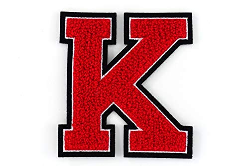 Frottee Buchstabe A-Z | Rot, Weiß, Schwarz | 9,5 cm hoch | Varsity Letter K von Nähgedöns.de