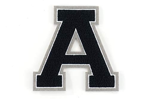 Frottee Buchstabe A-Z | Schwarz, Weiß, Grau | 9,5 cm hoch | Varsity Letter A von Naehgedoens.de