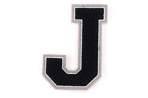 Frottee Buchstabe A-Z | Schwarz, Weiß, Grau | 9,5 cm hoch | Varsity Letter J von Naehgedoens.de